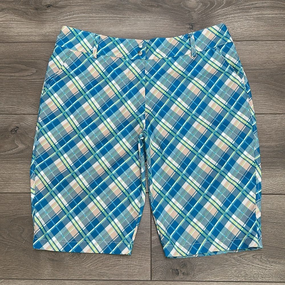 GG Blue High Rise Bermuda Stretch Golf Shorts Blue‎ Plaid Size 12